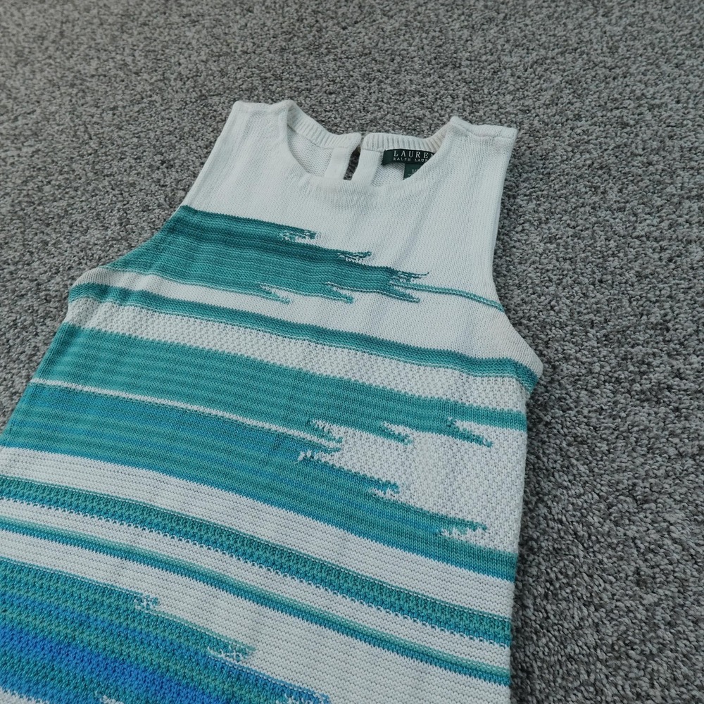 Ralph Lauren Sweater Vest Womens M Blue Green Aztec Western Linen Knit Tank Top